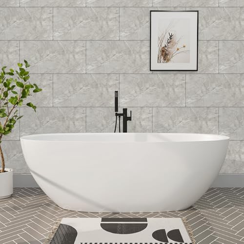 10 Stück Selbstklebende Fliesen Küche Marmor - Klebefliesen Grau Wasserdicht 60 x 30 cm - Wandpaneele Selbstklebend für Wanddeko Schlafzimmer Wohnzimmer Badezimmer