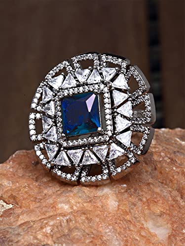 Image of Karatcart Platinum Plated Elegant Austrian Crystal Adjustable Leaf Ring for Women and Girls