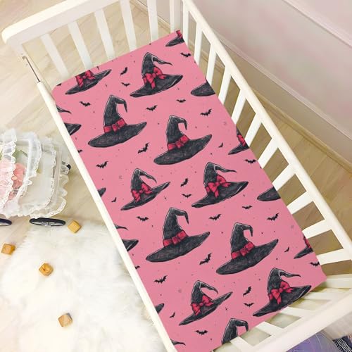 Image of Caikeny Fitted Crib Sheet for Boys Girls Hand Drawn Witch Red Bow Coquette Baby Crib Sheets Bassinet Sheets Crib Mattress Bed Sheets for Toddler Newborn Infant 27 x 39 in