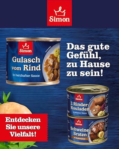 SIMON Delikatess Rindergulasch 500 g I Zartes Fleisch in herzhafter Sauce I Fertiggericht in recyclebarer Konserve I Authentische Hausmannskost