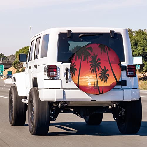 Image of Sunset Beach Palm Spare Tire Cover Dust-Proof Wheel Tire Cover Fit Trailer, RV, SUV and Many Vehicle 16 Inch