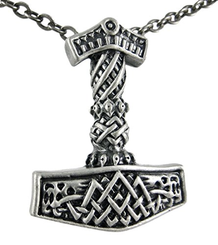 Marteau de Thor Pendentif en Étain Fin Gravé avec Collier Nordique