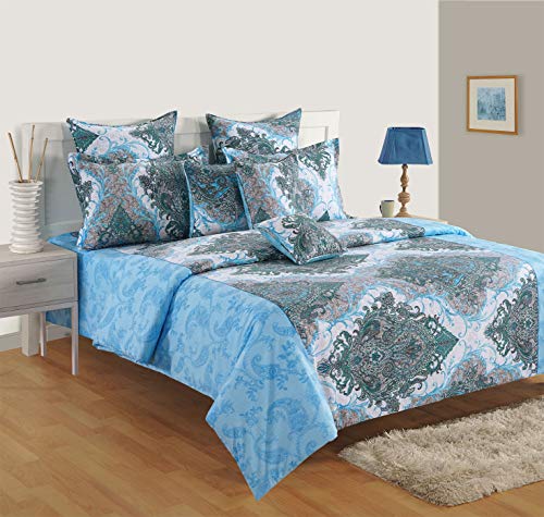 Image of Swayam Pure Cotton Single Bedsheet with 1 Pillow Covers | Size 60 x 90 inch | 160 TC | Ethnic Motifs Design | Soft Breathable Bed Sheet | Comfortable & Durable for Bedroom - Blue