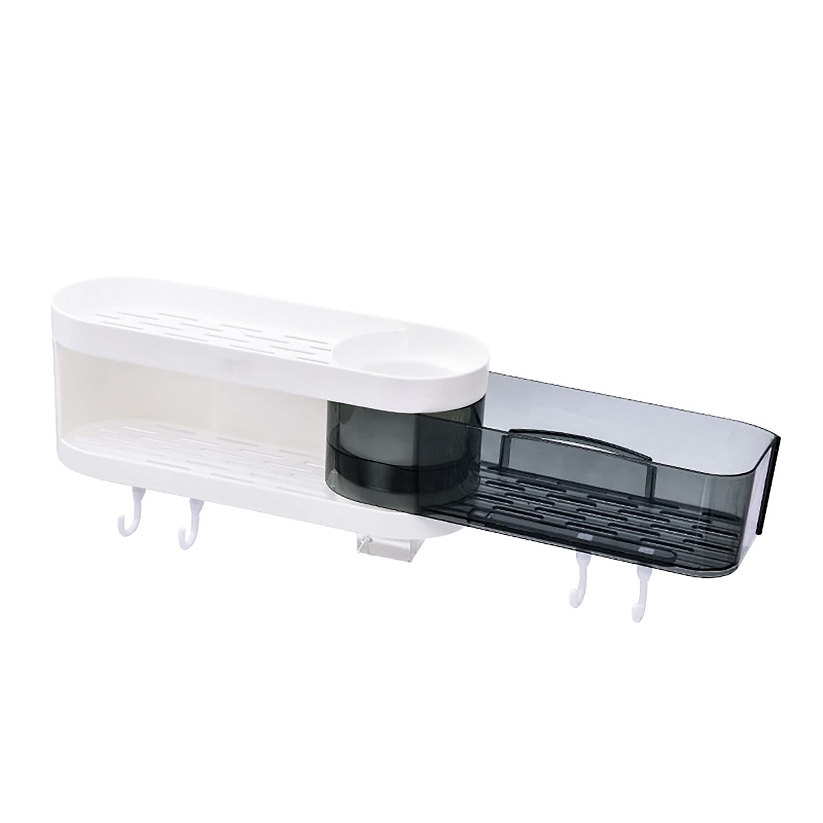 Estantes de baño exquisitos Estante de Esquina de baño Estante de baño Adhesivo con 4 Ganchos giratorios sin taladrar para Cesta de baño Almacenamiento de Cocina
