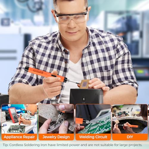 Image of Serplex Cordless Electric Soldering Iron Pen Kit with 3 Adjustable Temperatures & Quick Heat-Up, Includes Soldering Iron Stand, USB Cable & Storage Case for Precision Electronics & Home Repair Work