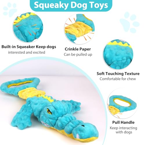 Image of Dog Toys Cute Alligator Dog Toy Tough Plush Puppy Toy for Playtime, Training & Tug of War- Interactive Squeaky & Crinkle Chew Toy for Small to Large Dogs
