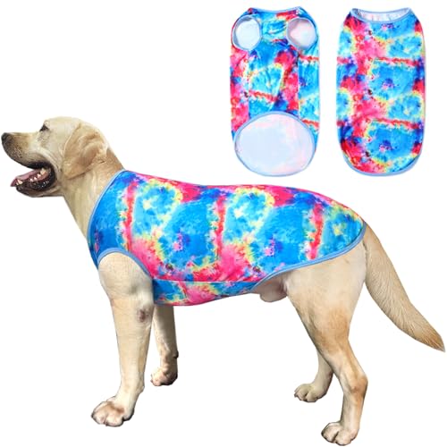 Dog Tie dye Sleeveless T Shirt Colorful Blue Printed Dogs Vest Shirt Pajamas Breathable Stretchy Summer Clothes for Large Dog Boys Girls（3X-Large,Blue）