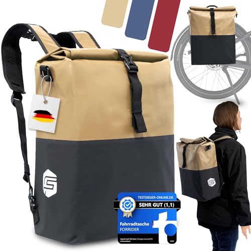 Forrider Borsa da bicicletta 3 in 1 per portapacchi con zaino e borsa a tracolla, impermeabile [27 L] | Borsa da bicicletta e zaino per portapacchi con scomparto per computer portatile | Borsa per