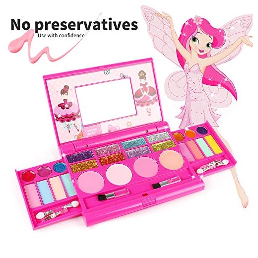 KIDCHEER Real Makeup Palette for Girls Washable Cosmetic Play Kit Princess Make up Set with Mirror