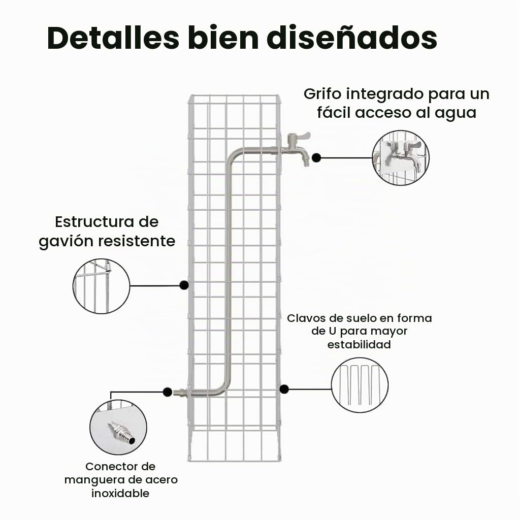 vidaXL Grifo de Gabión Plateado 25 x 25 x 100 cm Acero Inoxidable, Grifo Rectangular, Moderno, Duradero, Conector Resistente a la Intemperie, Salida Minimalista, Plata para jardín
