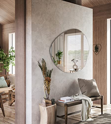 Tulup Miroir Suspendu asymétrique pour la Chambre à Coucher Japandi 68x67 cm – Image 4