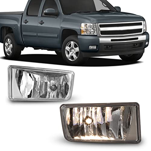 Winjet Driving Fog Lights OEM Series for [2007 2008 2009 2010 2011 2012 2013 2014 Silverado] [2007-2014 Suburban/Tahoe GMC Sierra/Yukon] [2007-2013 Avalanche] Fog Lamps Clear Lens