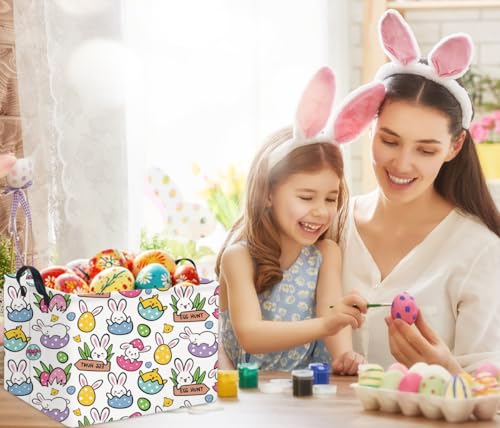 Image of Rectangular Easter Gift Basket Kids Storage Organizer Bins Bedroom(Cartoon Easter Bunny)