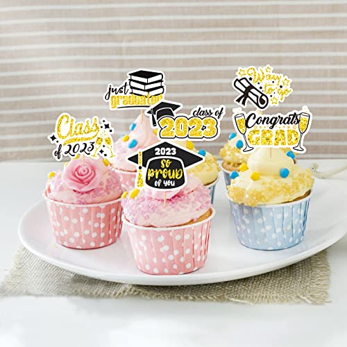 24Pcs Graduation Themed Cupcake Toppers - Class Of 2023 Graduation Cupcake Toppers Supplies, Graduation Cupcake Picks For Cupcake Food Decorations #TOP2