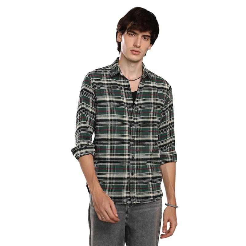 Image of CAHOOT Men's Polycotton Regular Fit Shirt Casual Wear | Spread Collar | Long Sleeve | Button Closure | Shirt Crafted with Comfort Fit for Everyday Wear