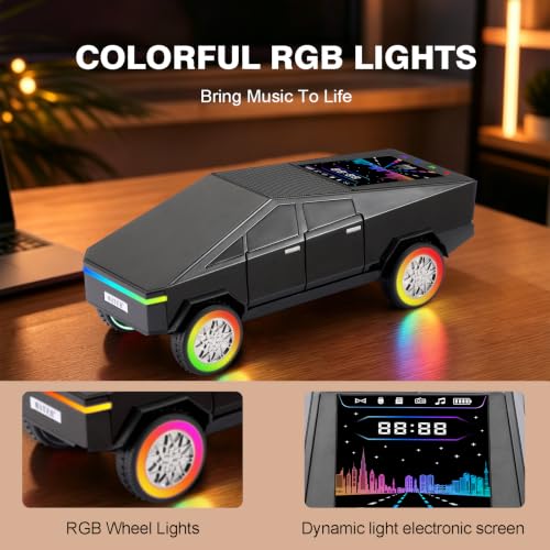 Image of WSTER WS-580L Cyberpunk Truck Bluetooth Speaker with RGB Wheels (Black)
