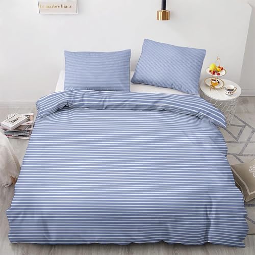 Funda Nordica Cama 105 Rayas Azules, 3D Juego de Ropa de Cama Rayas Geométricas de Microfibra Suave Funda Edredon 200x200 cm y 2 Fundas de Almohada A.1702