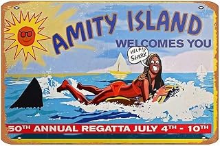 Amity Island Welcomes You Poster Tin Wall Sign Retro Iron Tin Sign Wall Poster Decor Funny Retro Bar Coffee Pub Gift Wall Decor Sign 8x12 Inch