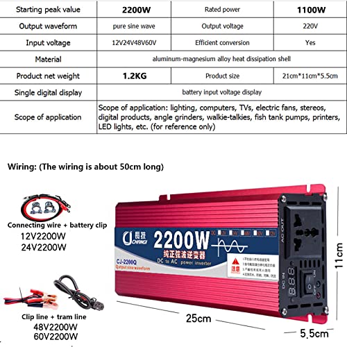 Inversor De Onda Senoidal Pura 1600w/2200w, Conversor De Energia, Inversor De Carro Com Exibição Sin