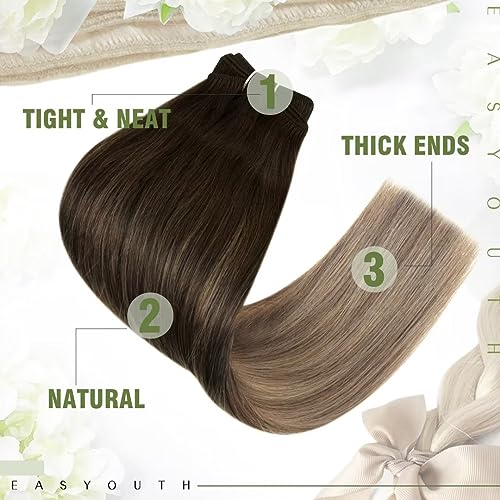 Easyouth Weft Human Hair Extensions Brown Balayage Weft Hair Extensions Real Human 20 Inch 100g Double Wefts Sew in Extensions Ombre Brown to Ash Blonde for Women - Image 3