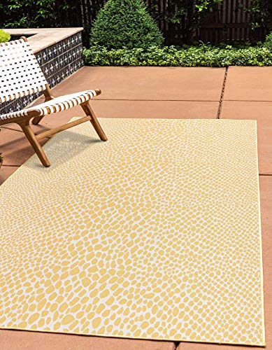 Unique Loom Outdoor Collection Area Rug - Cape Town (5 3 x 8 Rectangle Yellow Ivory/ Ivory)