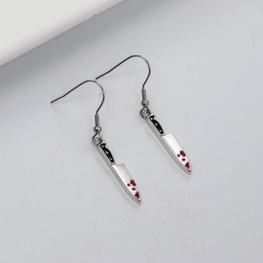 Enamel Red Bloody Knife Necklace for Halloween 18 in Christmas Drop Dangle Earring - Image 3