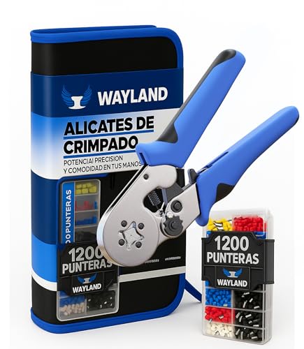 WAYLAND Crimpadora Terminales Electricos Kit Punteras Electricas 1200 0.25mm² 10mm² Alicates Electricista Profesional Precision Crimpado autoajustable Juego Herramientas Set Instalación Electricos