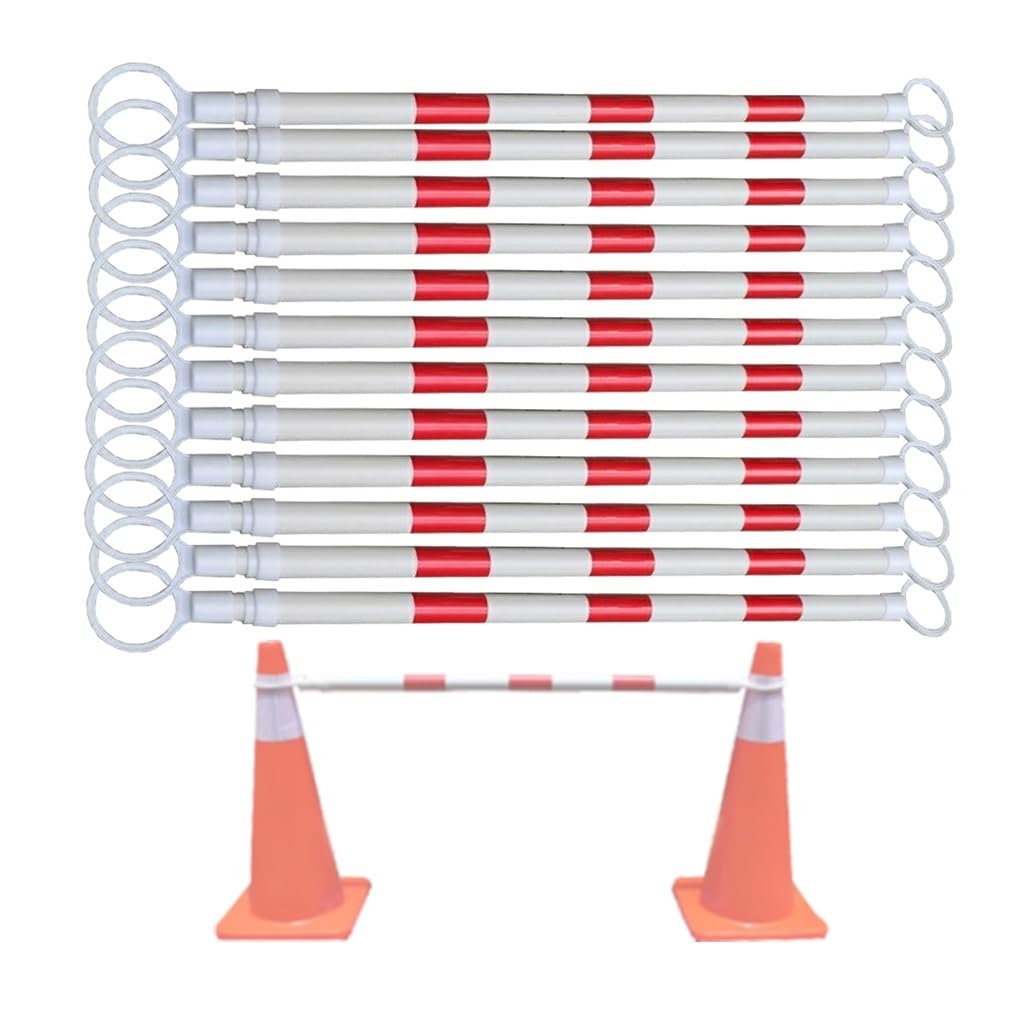 Red And White 12 Packs Retractable Safety Barricade Pole, Telescopic Reflective Traffic Cone Barrier, 4.1-6.56 Feet Traffic Cone Bars For Enhanced Visibility & Crowd Control(Red And White)