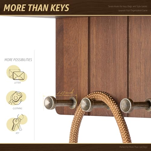 Decoración rústica para el hogar con el estante para llaves de madera natural 6