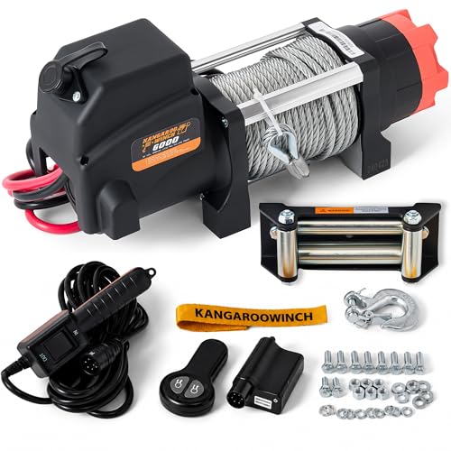 KANGAROO WINCH Elektrische Seilwinde 12V - 6000 LBS / 2722 kg Zugkraft - Ideal für ATV, Quad und Offroad Einsätze - Robuste Konstruktion - Inklusive Stahlseil und Funkfernbedienung (K6000)