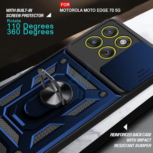 Image of AIBEX Back Cover Compatible for Motorola Edge 70 5G | D10 Tough Armor Case | Sliding Camera Shield | 360 Protection | Kickstand Ring Holder | Military-Grade Bumper Case - Blue
