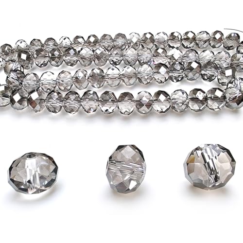 Image of 10mm Rondelle Glass Beads for Jewelry Making, Faceted Briolette Crytal Spacer Beads for Bracelet Necklace Earring, Clear Grey 200pcs