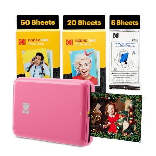 Image of Kodak Step Instant Smartphone Photo Printer - 75 Sheets Bundle - Portable Mini Color Wireless Mobile Printer - Zink 2x3 inch Sticky-Back Photos - Bluetooth Compatible with Smart Devices - Fun App -Pink
