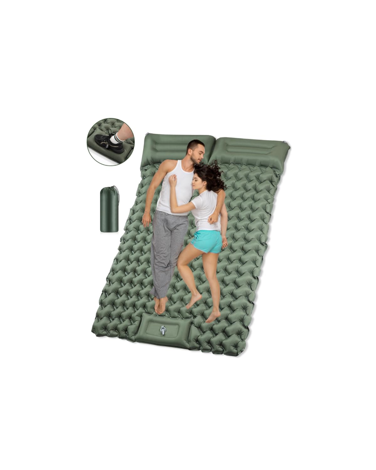 Spopal Colchón Inflable Camping Doble, Soporta 400kg, Impermeable, Válvula Doble Inflado Rápido, Bomba Integrada de Pie, Colchon Inflables Matrimonial con Almohada, para Acampar Mochileros Senderismo