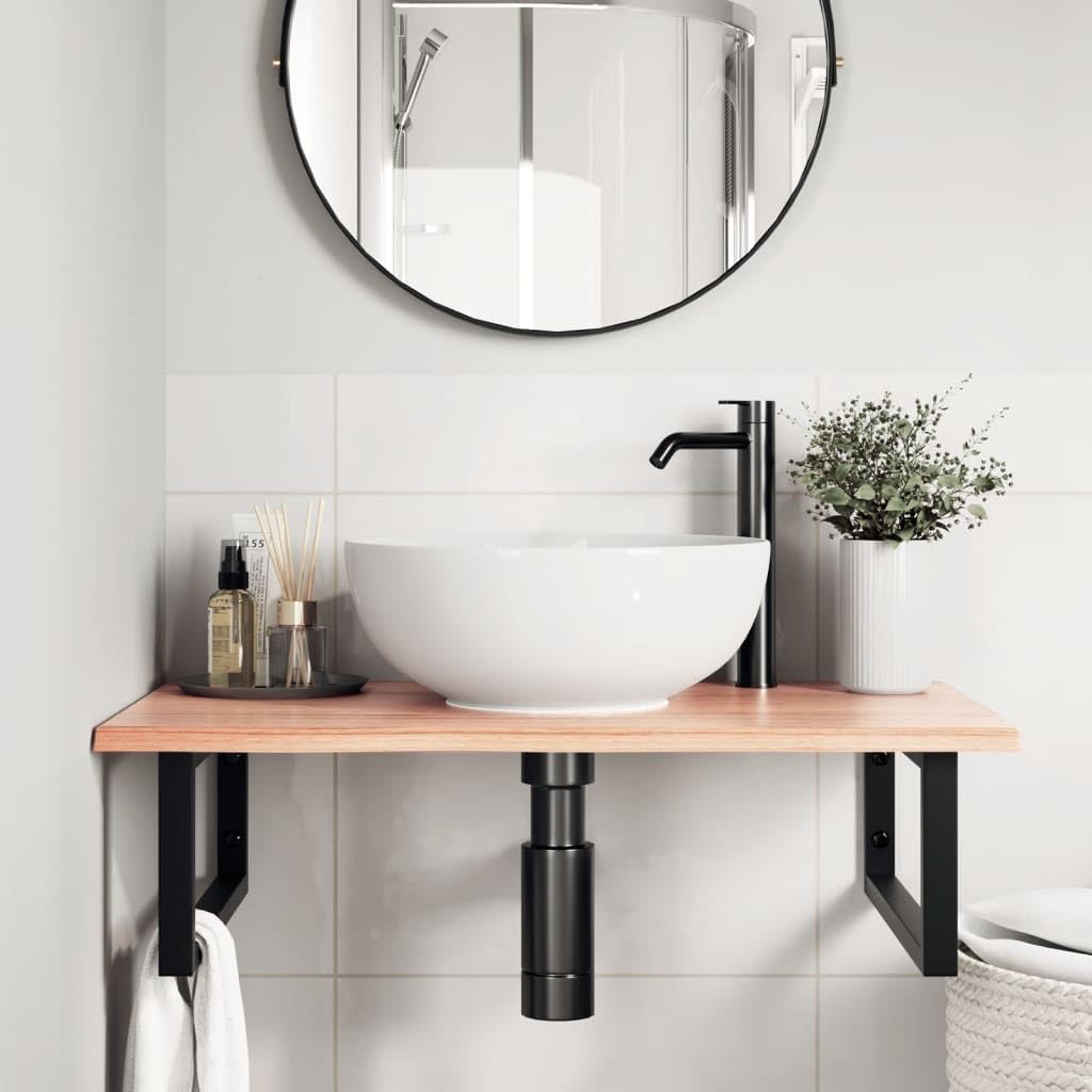 Moderno lavabo flotante para baño, 80 x 50 cm, roble macizo con soporte de acero, diseño elegante para baño y cocina y solución de muebles resistentes