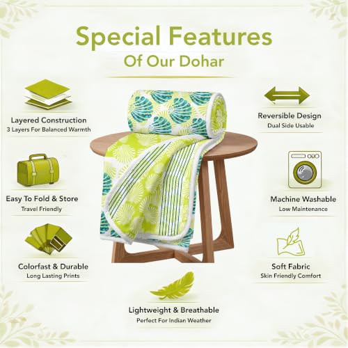 Image of Divine Casa Glace Cotton 120 GSM Reversible Lightweight Printed Single Bed AC Dohar Blanket Quilt - Yellow and Blue| TC - 120