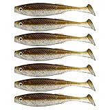 Paddle Tail Swimbait, Bass Fishing Soft Plastic Shad Lure 2.8 Inch 7 Pcs, Shrimp Flavor Jerkbait (TA8 Yellow Gray)
