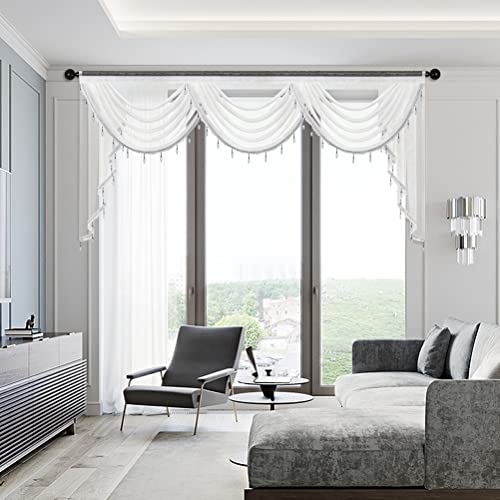 Elkca Waterfall Sheer Valance For Living Room,Rod Pocket,1 Panel (W79, Beige) #TOP2