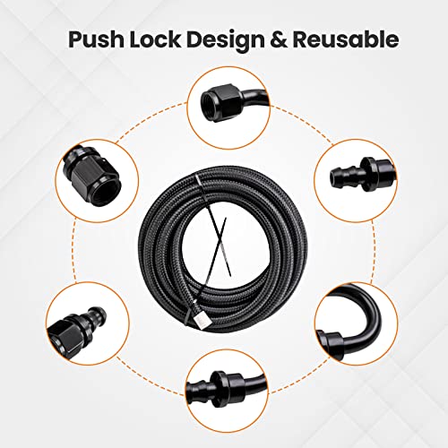 Image of maXpeedingrods 6AN Fuel Line Universal Fit Kit, 3 /8 inch Fuel Line Hose, Transmission Cooler Lines,10PCS CPE Nylon Stainless Steel Braided 6AN Push Lock Hose End 20FT