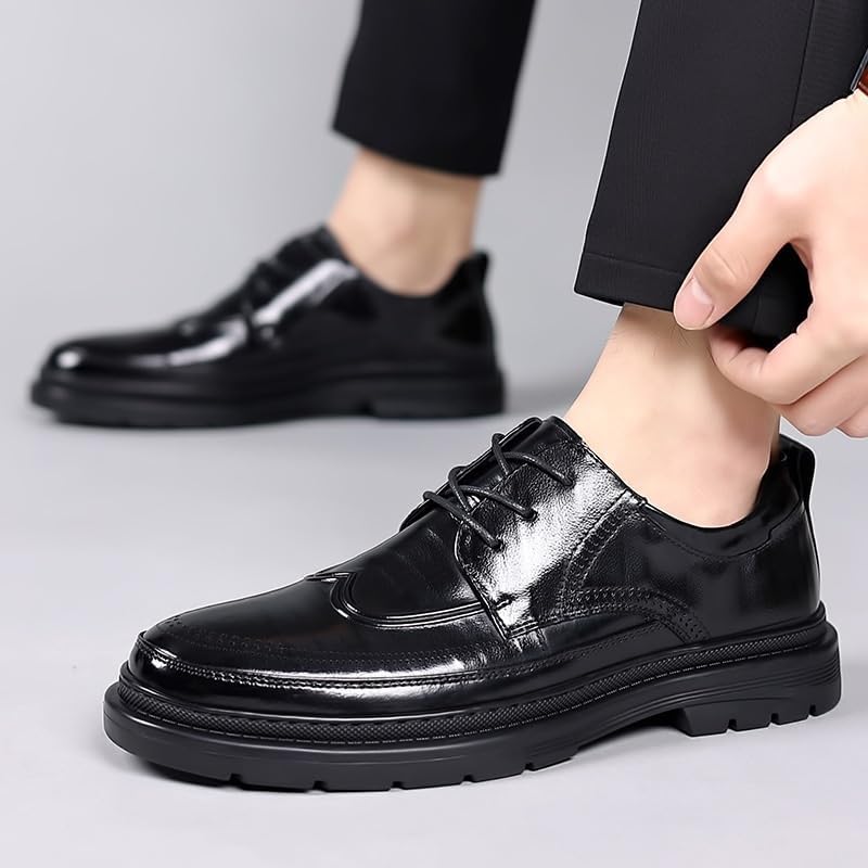 Men's Business Dress Leather Shoes British Fashion Lace-up Rubber Sole Men Casual Shoes Comfortable Lining Lightweight Non Slip Walking Shoes
