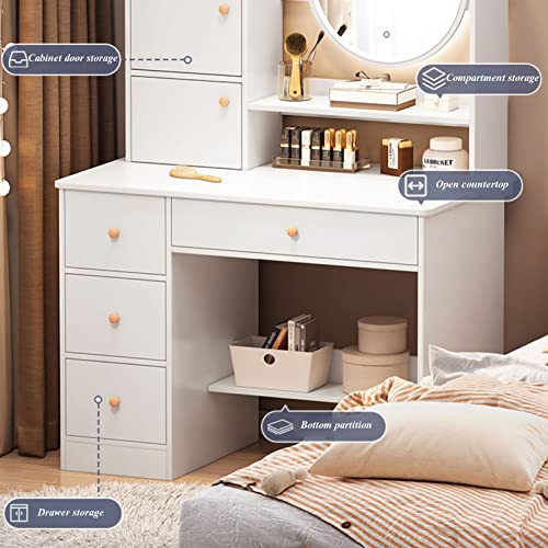Mesa de tocador con espejo armariocajón y taburete para dormitorio 3