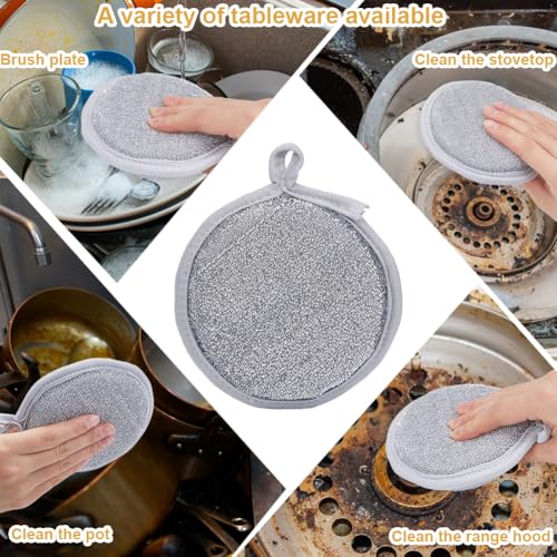 Image of GORGECRAFT 8Pcs 4.5 Inch Wire Dishwashing Rags for Wet and Dry Non Scratch Dishcloth Tableware Multifunctional Cleaning Washing Dish Cloth Reusable Round Scrub Sponges for Kitchen Cookware Dishes