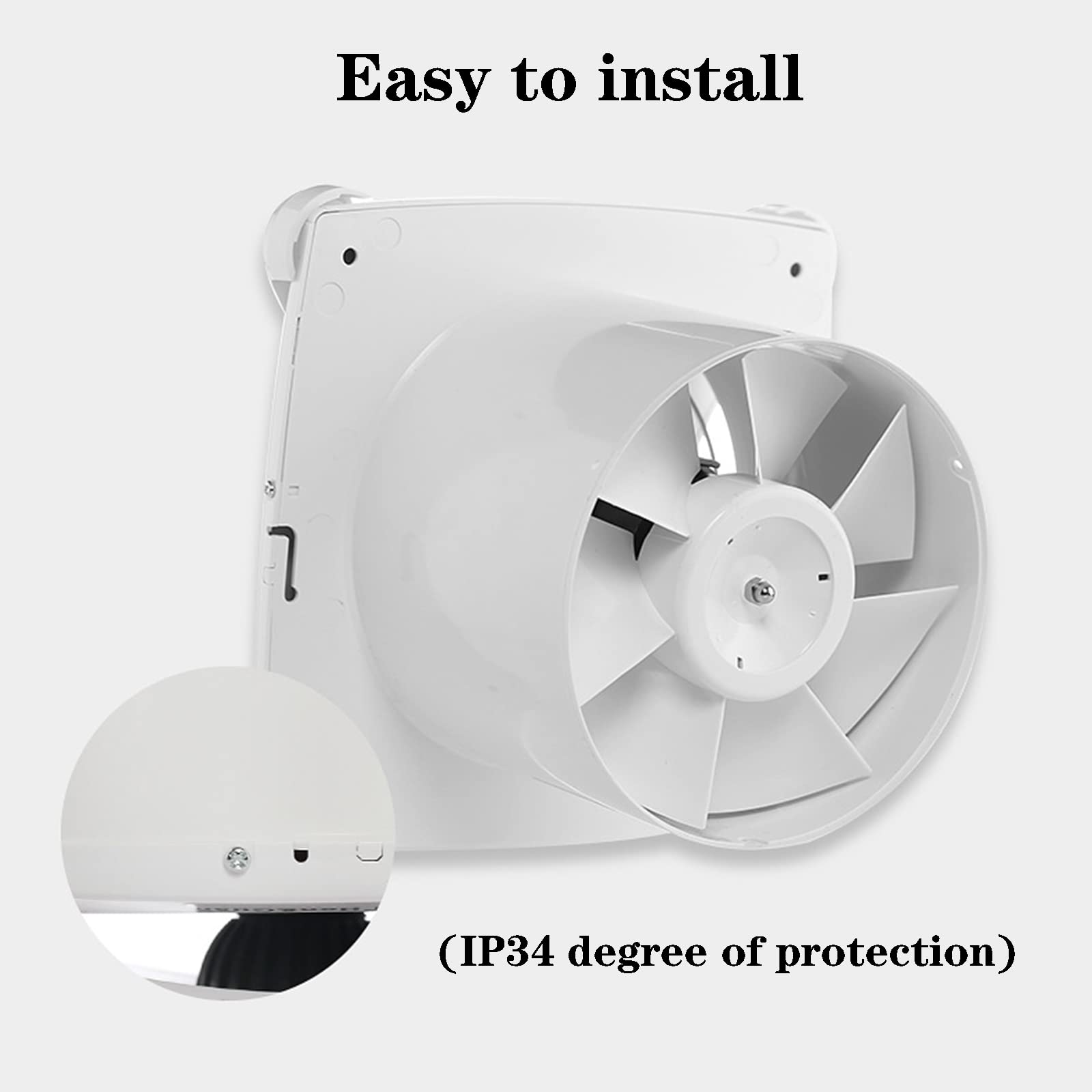 Extractor De Baño, Ventilador De Pared De 6 Pulgadas con Luz Led, Ventilador Silencioso para Baño, Ducha, Inodoro, Cocina, Oficina, Garaje, Blanco.