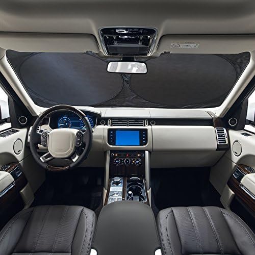 Folding Windshield Sun Shade | Jumbo Retractable Style Windshield Shade Fits Most Cars, SUVs, Trucks & Vans | Measures 62.99" x 33.86" | 100%