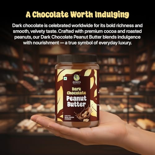 Image of Asmita Organic Farms Dark Chocolate Peanut Butter 900g | Smooth & Creamy Peanut Butter | High Protein Spread | No Refined Sugar | Cholesterol & Trans Fat Free | Healthy Spread for Breakfast & Snacks