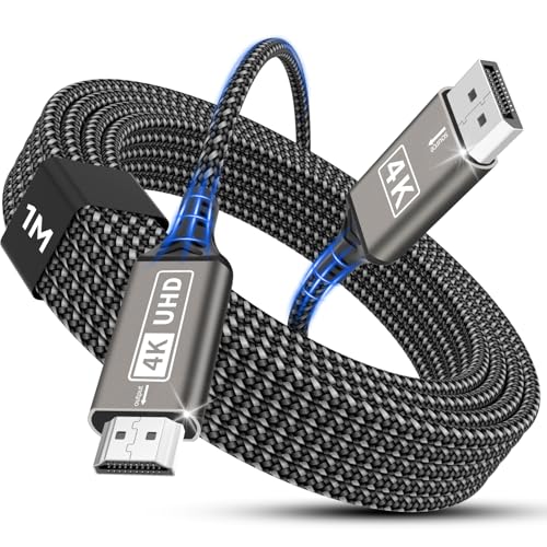 Nersligek 4K DisplayPort-auf-HDMI-Kabel, Unidirektionales DP-auf-HDMI-Stecker-auf-Stecker-Kabel UHD 4k@30Hz, 2k@60Hz, 1080p DP-auf-HDTV Kompatibel mit Monitoren/Projektoren/HDTV, Lenovo, HP&ndash;1M