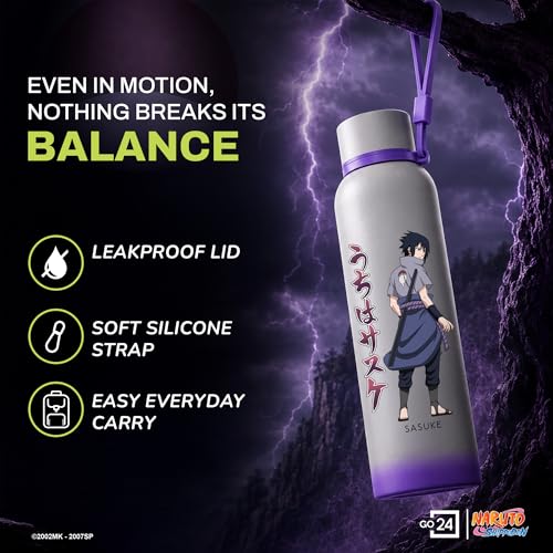 Image of Stainless Steel Water Bottle Naruto Grey - Sasuke 700ml | Triple Wall, Leakproof lid, BPA Free, ideal for gym, hiking, travel, Hot & Cold, food-grade stainless steel.