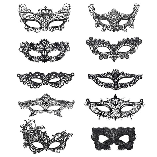 UYUYong 10 Pièces Masque de Mascarade Femme Masque Dentelle Noir Sexy Masque Loup Venitien pour...