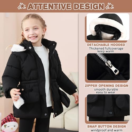 Image of AiWMGL 3T 4T 5T 6T Toddler Girls Winter Coat Jacket Outwear Clothes Warm Overcoat Snowsuit Puffer Parka Fur Lined Hood Kids