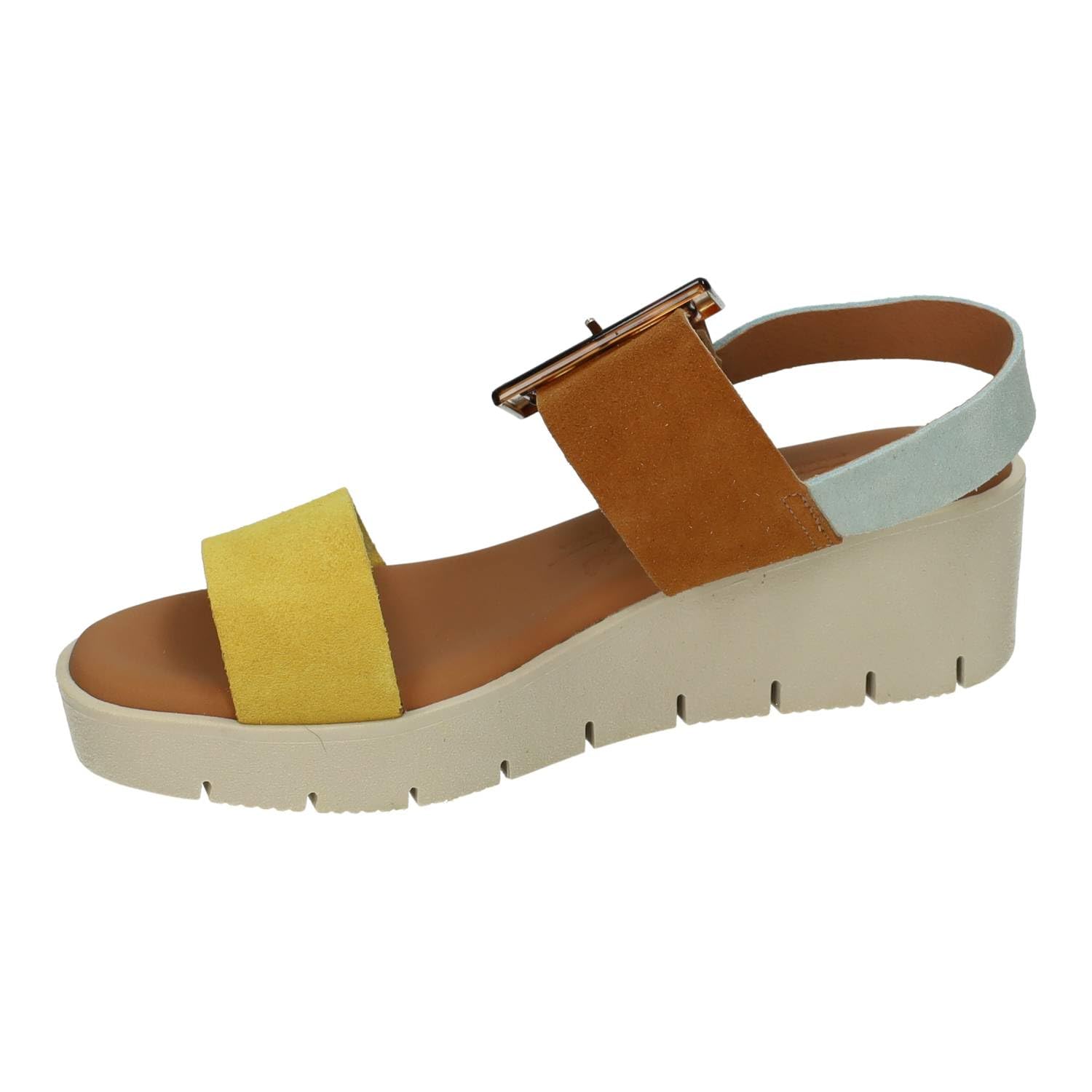 SANDALI M526-T5272 - Piattaforma per ragazze, in pelle, con chiusura adesiva mimetica con fibbia e suola in gel, da donna